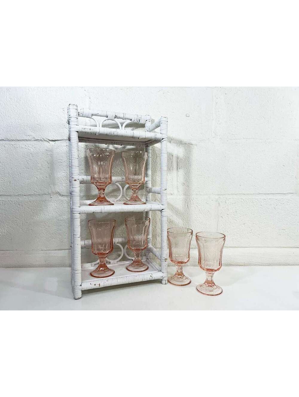 Vintage White Rattan Mini Shelf 1970s Open Cane Woven Wooden Kid's Room Nursery